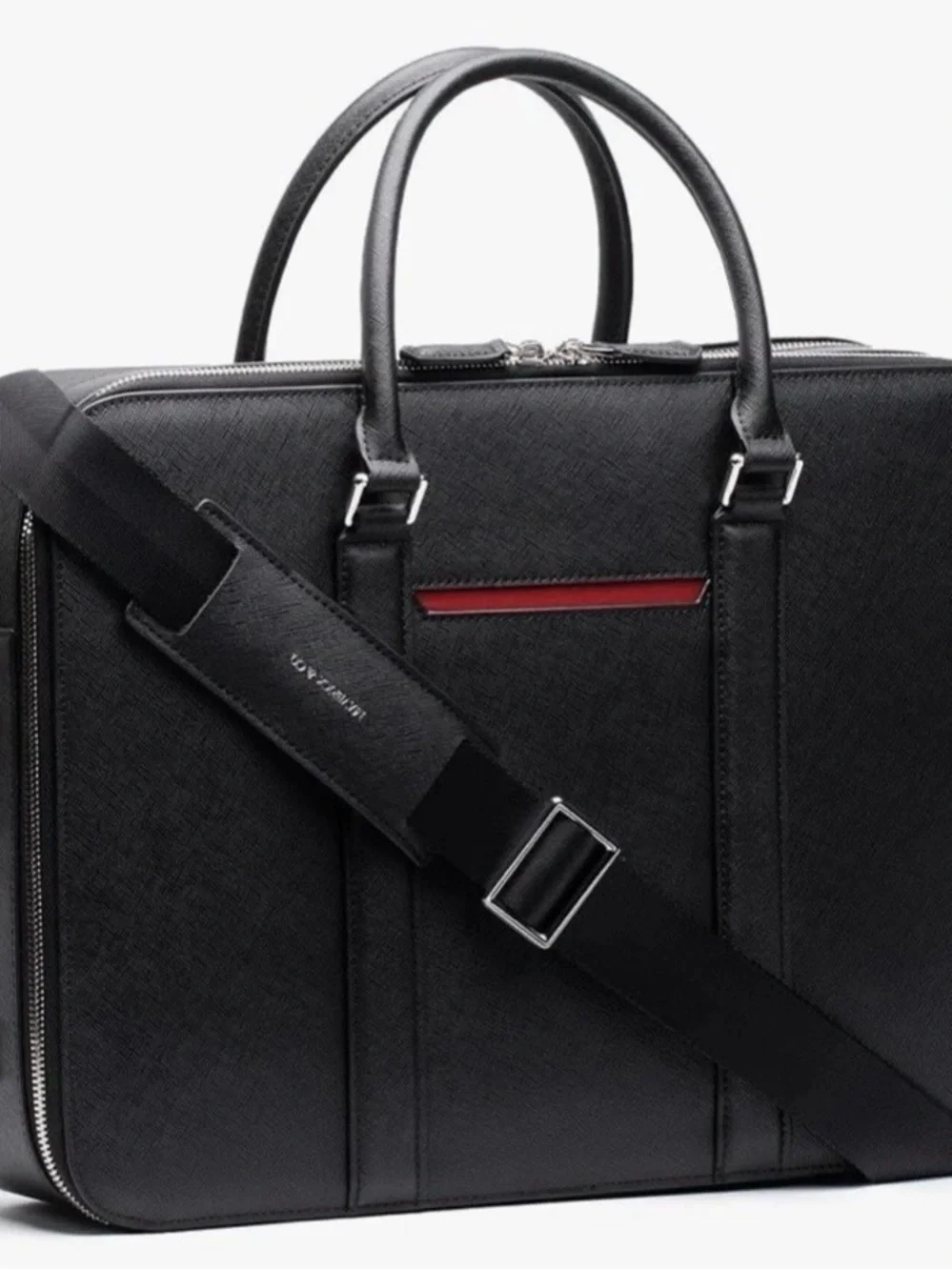 Maverick & Co Manhattan Double Zip Leather Briefcase Black/Red